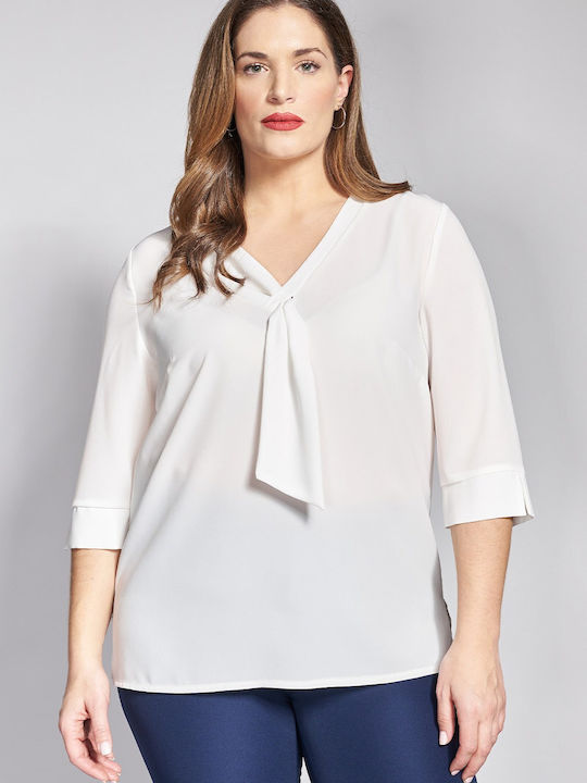 Bluza Damă Satin Cu Mânecă 3/4 Albă