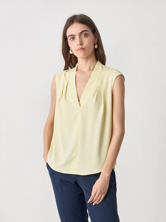 Damen Ärmellose Bluse mit V-Ausschnitt in Gelb