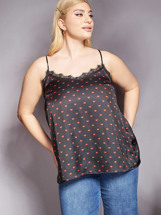 Дамска Сатенена Lingerie Top с Дантела Черна