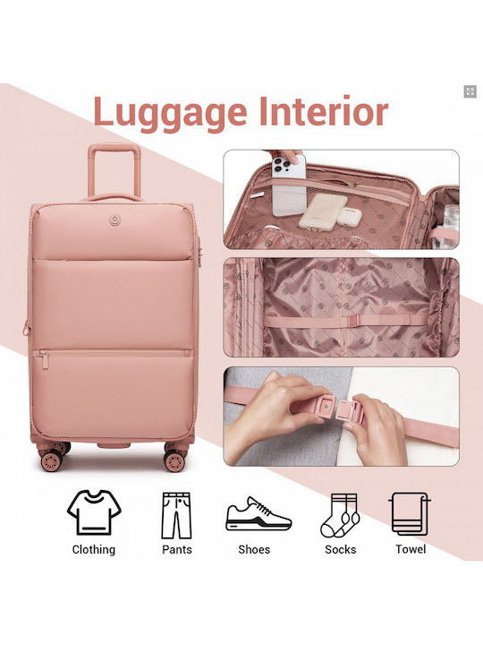Miss Lulu Large Fabric Pink Travel Suitcase with 4 Wheels Height 74.5cm