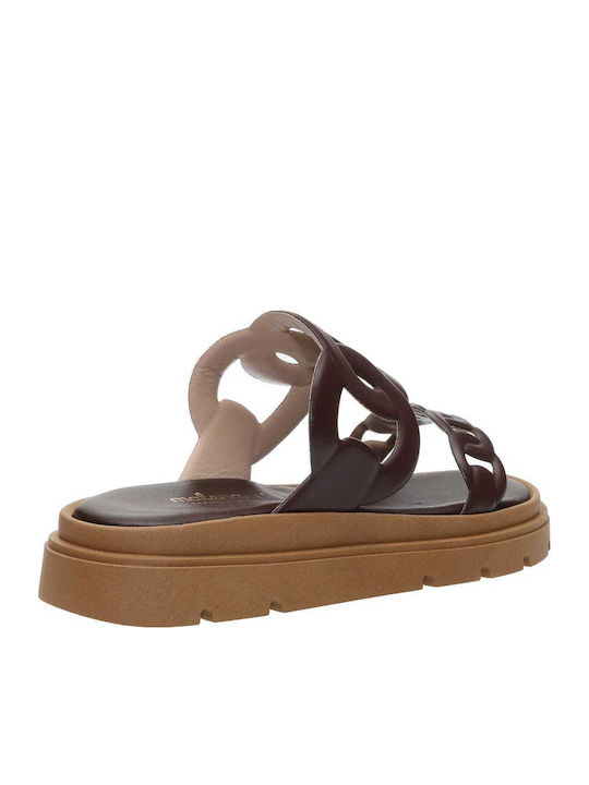 Δερμάτινα Γυναικεία Σανδάλια Flatforms Καφέ