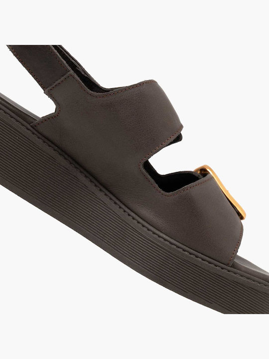 Leder Flache Sandalen Für Damen Braun