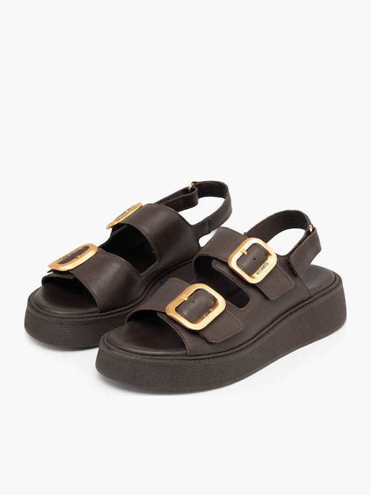 Leder Flache Sandalen Für Damen Braun