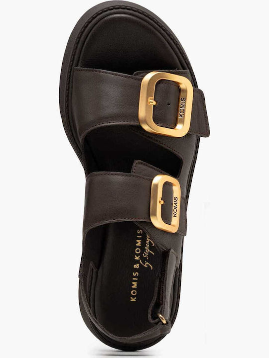 Leder Flache Sandalen Für Damen Braun