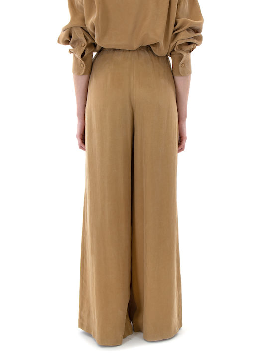 Pants Γυναικείο Ψηλόμεσο Υφασμάτινο Παντελόνι με Λάστιχο Χρυσό