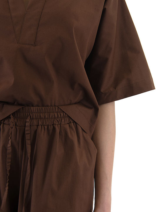 Zoya Pants Γυναικείο Ψηλόμεσο Υφασμάτινο Παντελόνι με Λάστιχο Καφέ
