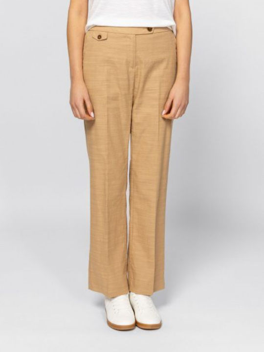 Women's Chino Trousers with Elastic Cotton in Straight Leg Style Beige