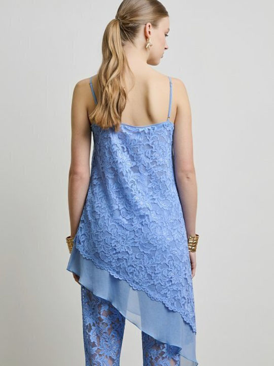 Women's Light Blue Set with High Rise Trousers with Rubber Band in Straight Leg Floral