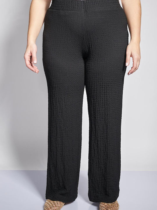 Pantaloni Largi Dama Cu Cauciuc Negri