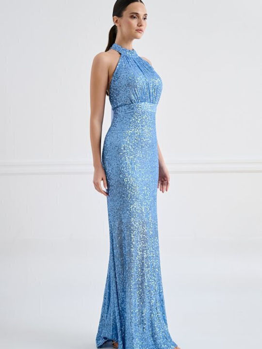 Maxi Rochie de Seară cu Spate Deschis Albastră