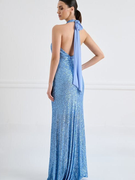 Maxi Rochie de Seară cu Spate Deschis Albastră