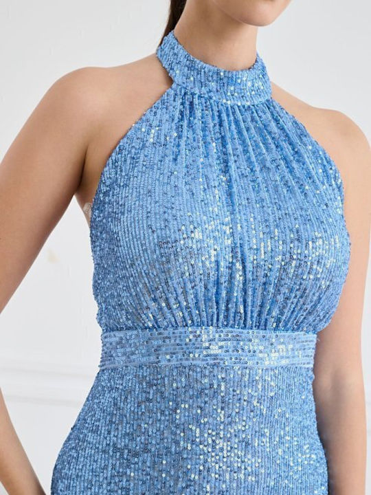 Maxi Rochie de Seară cu Spate Deschis Albastră