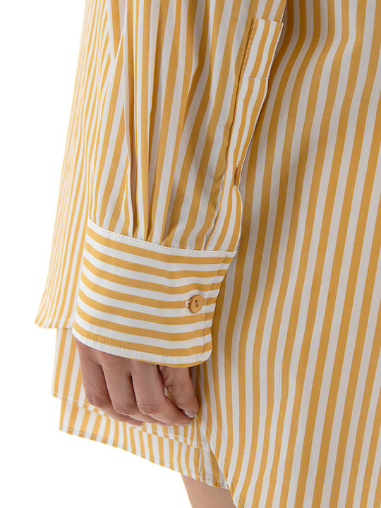 Long Sleeve Women's Shirt Yellow- White Striped