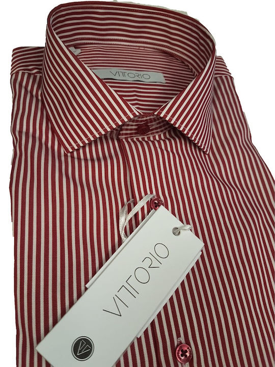 Long Sleeve Shirt in Narrow Fit Striped Red