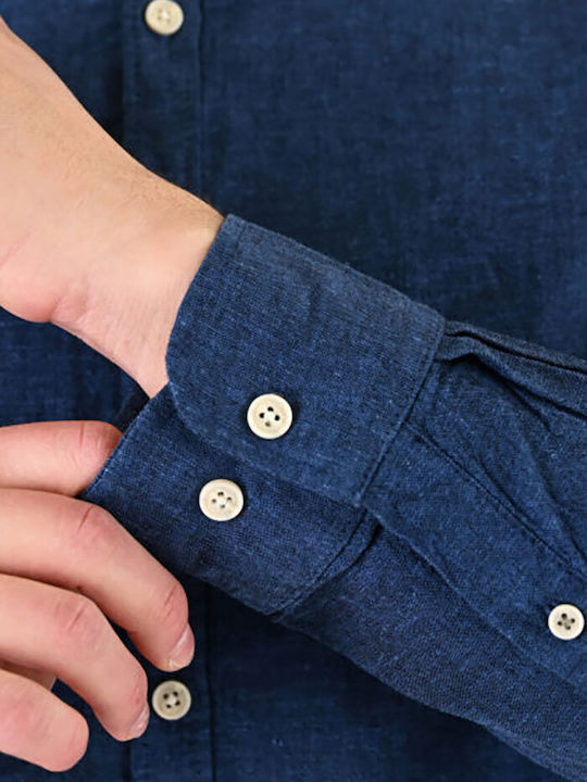 Rebase Leinenhemden Indigo Blau Melange