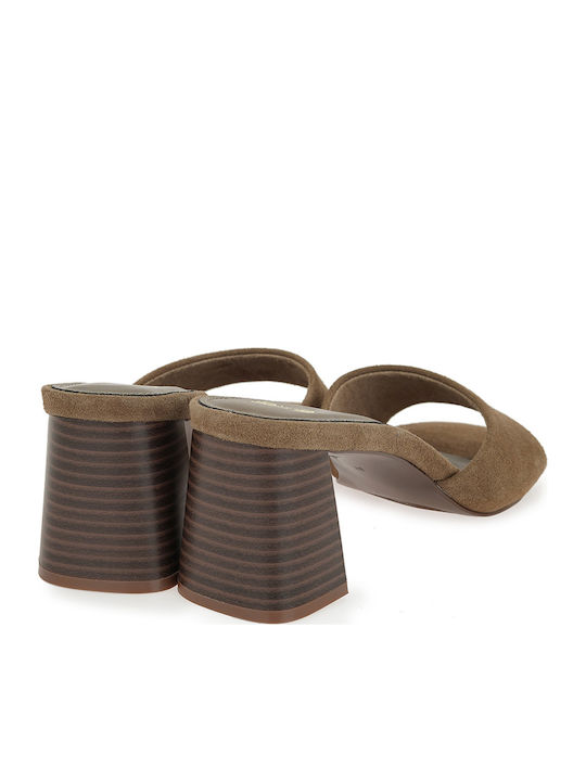 Suede Mules με Ψηλό Τακούνι σε Πράσινο Χρώμα