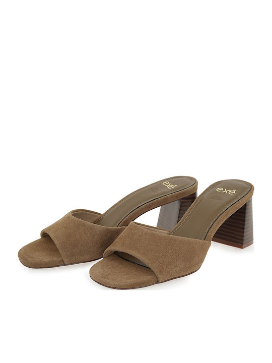 Suede Mules με Ψηλό Τακούνι σε Πράσινο Χρώμα