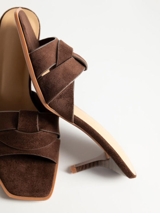 Suede Damen Pantoletten mit Dünnem Hoch Absatz in Braun Farbe K26-314-100-500-KAFE