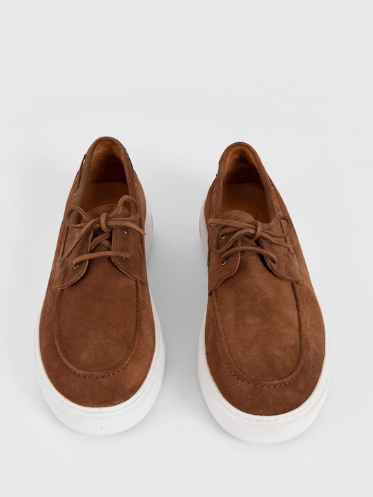 Suede Men's Boat Shoes in Orange Colour