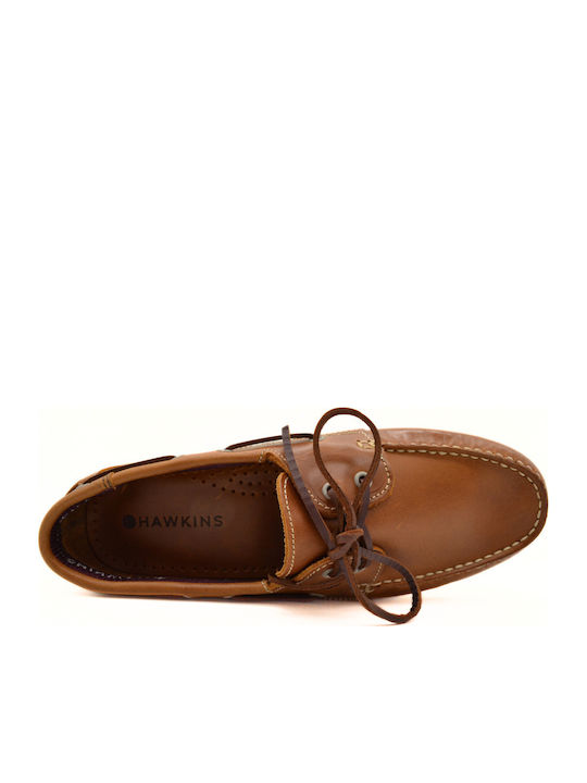 Leather Men's Boat Shoes in Tabac Brown Colour 3000P-2 TAMPA W.S.