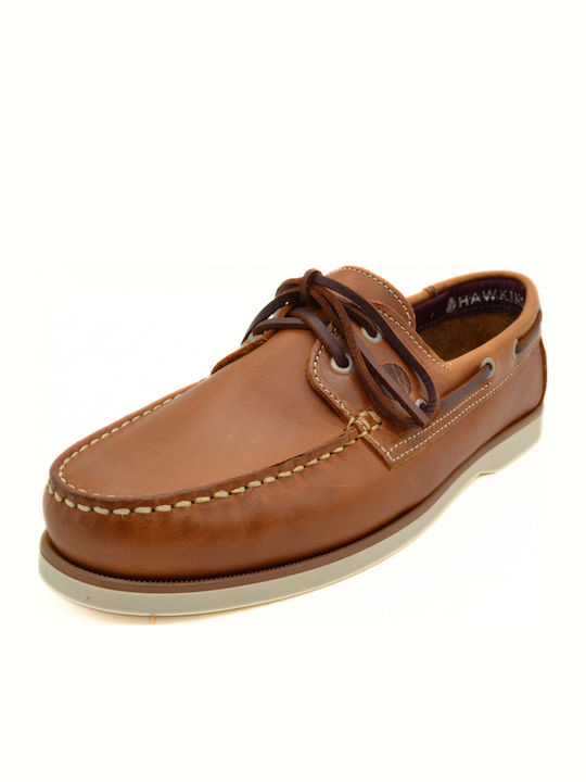 Leather Men's Boat Shoes in Tabac Brown Colour 3000P-2 TAMPA W.S.