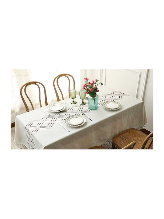FRIPIA Față De Masă Din In Cu Broderie Maro 140x250cm