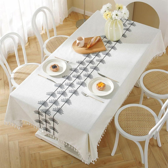 FRIPIA Linen Tablecloth With Gray Embroidery 120x180cm FRIPIA Linen Tablecloth With Gray Embroidery 120x180cm