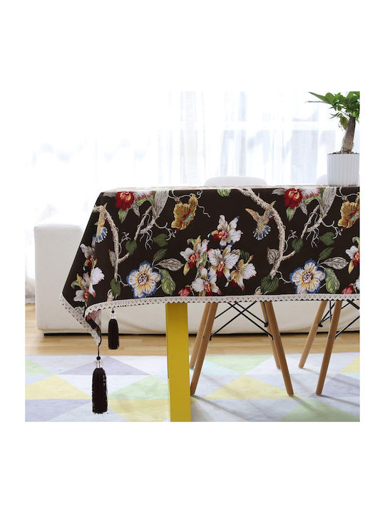 FRIPIA Față De Masă Din In Cu Dantelă Maro 140x200 Cm