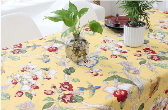 FRIPIA Față De Masă Din In Cu Dantelă Galbenă 140x250cm