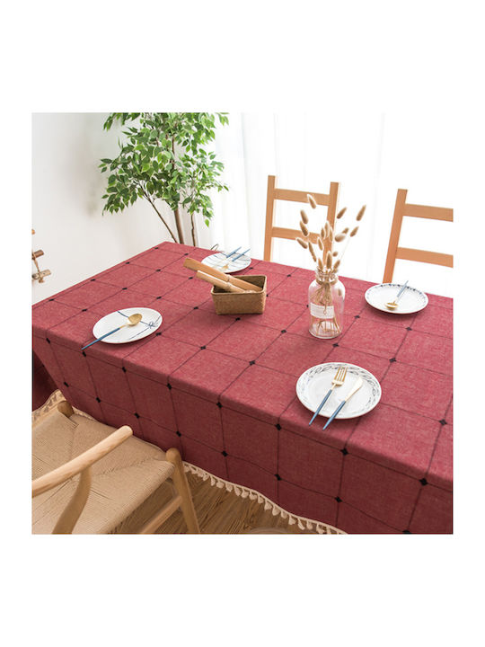 FRIPIA Покривка За Маса Лен С Бродерия Червена 140x250см
