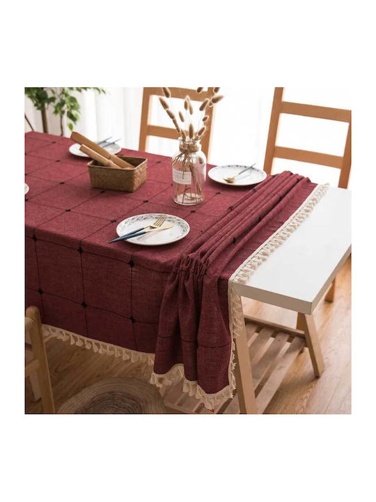 FRIPIA Покривка За Маса Лен С Бродерия Червена 140x250см