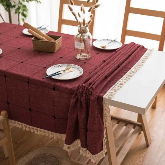 FRIPIA Покривка За Маса Лен С Бродерия Червена 140x250см