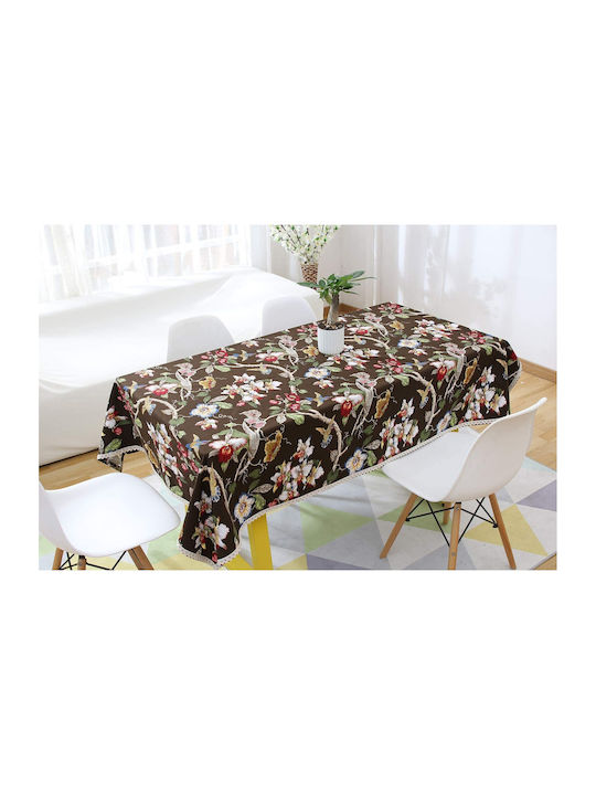 FRIPIA Leinen Tischdecke mit Spitze Braune 140x250cm