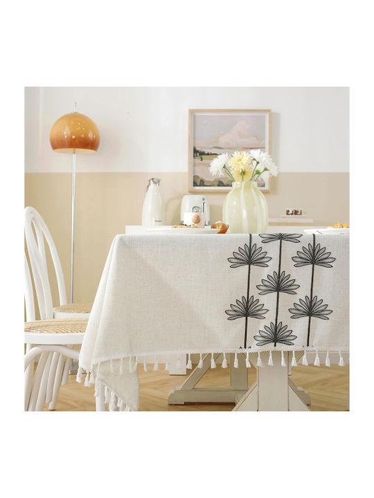 FRIPIA Linen Tablecloth With Gray Embroidery 140x200cm