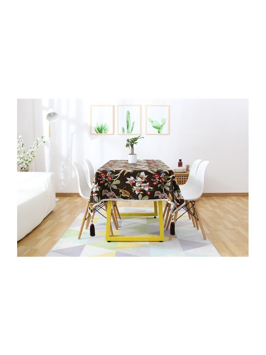 FRIPIA Leinen Tischdecke mit Spitze Braune 140x250cm