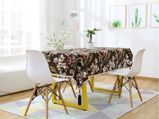 FRIPIA Linen Tablecloth With Brown Lace 140x250cm