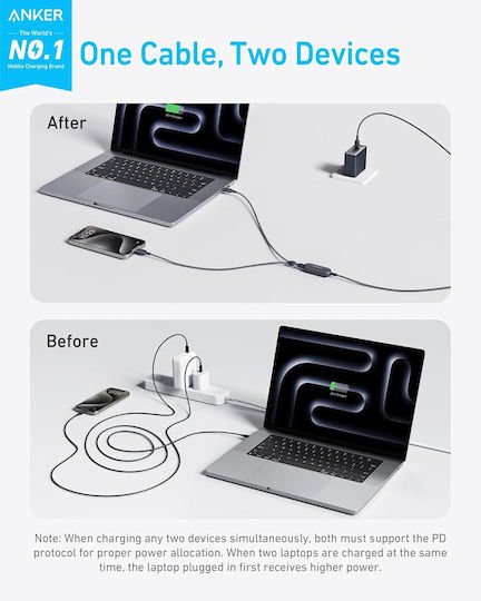 Anker USB към Type-C Кабел Черен 1.2m A8895H11