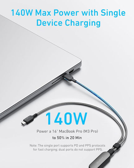 Anker USB към Type-C Кабел Черен 1.2m A8895H11