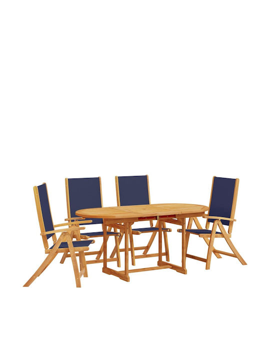 Garden & Outdoor Furniture Sets Dining Room Set 5 Pieces Blue with Umbrella Holder