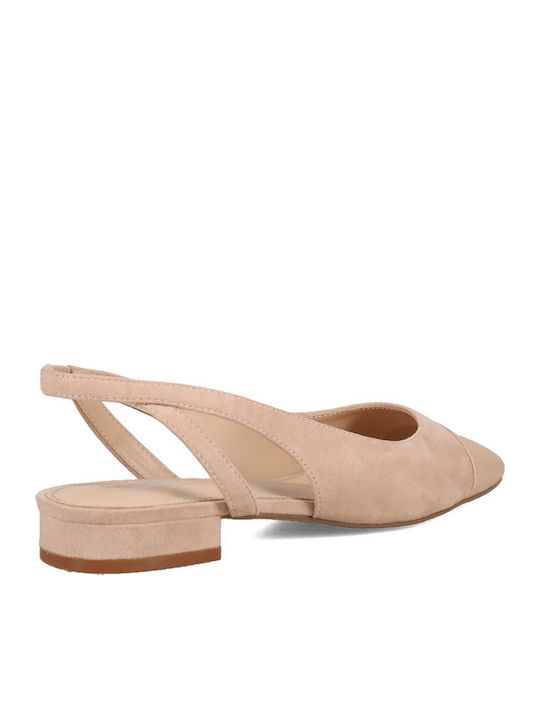 Suede Women's Ballerina Shoes Slingback With Strap in Beige Colour