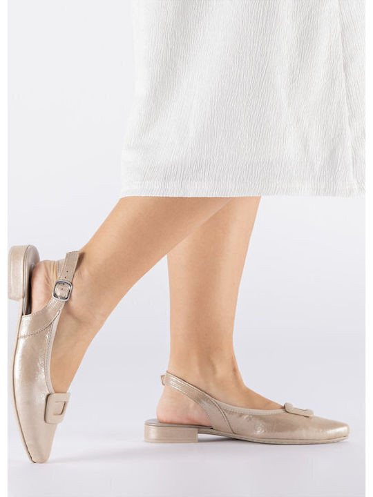 Γυναικείες Μπαλαρίνες Slingback με Λουράκι σε Χρυσό Χρώμα