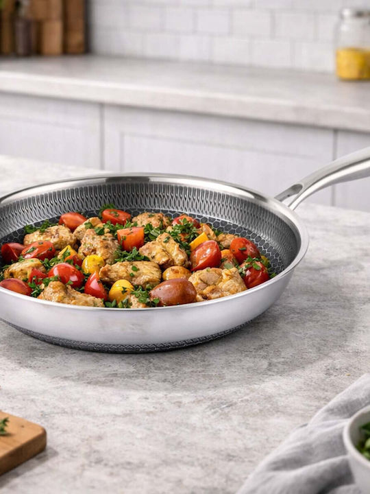 Cheffinger 32cm Pan Honeycomb Coating Long Handle Silver