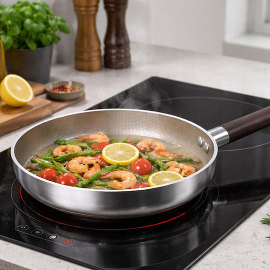 Cheffinger Tigaie Antiaderentă 24cm Inducție Mâner Efect Lemn Argintie