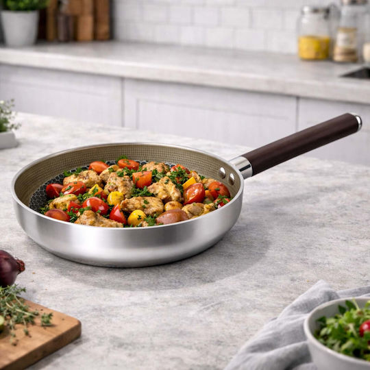 Cheffinger 20cm Induktionspfanne mit Antihaftbeschichtung Holzoptik Griff Silber