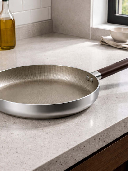 Cheffinger Tigaie 28cm Inducție Antiaderentă Mâner Efect Lemn Argintie