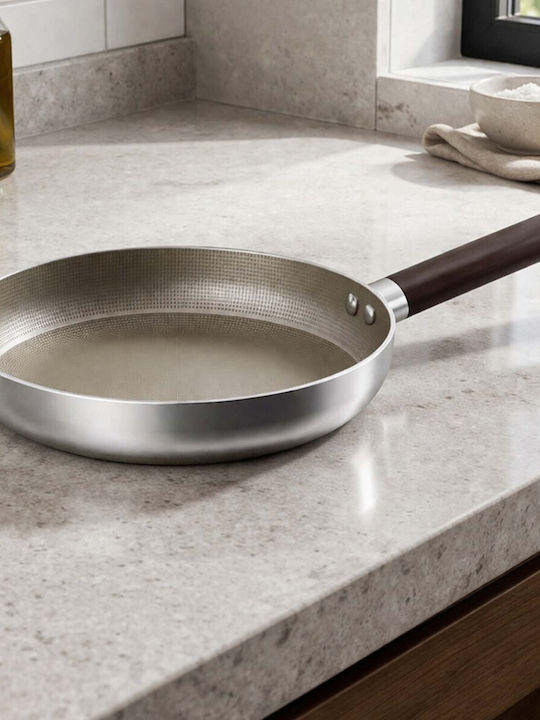 Cheffinger Non-stick Frying Pan 24cm Induction Wood Effect Handle Silver