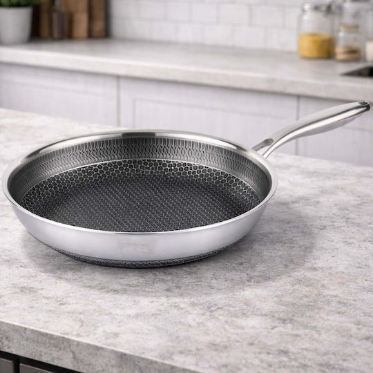 Cheffinger 32cm Pfanne Honigwabenbeschichtung Lange Griff Silber