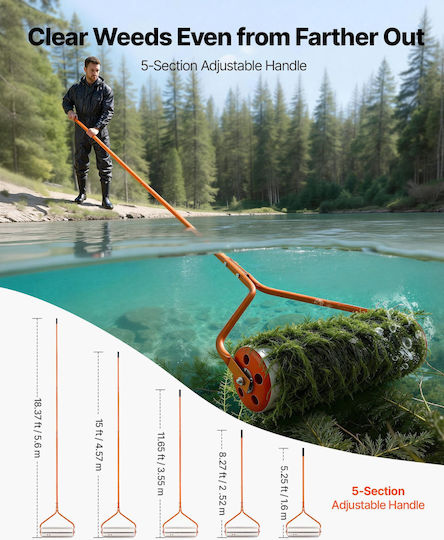 Vevor Lake Weed Roller Lake Weed Removal Tool Garden Pond 18 Ft Root Mud Stirrer Muck Razer 6 Preassembled Blades Stainless Steel 5 Aluminum Handles Hbccgtjcxpvcry036002v0