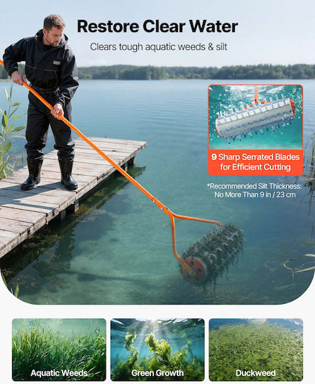 Vevor Lake Weed Roller 3,6 Μ Εργαλείο Καθαρισμού Ζιζανίων Ριζών Λάσπης Λίμνες Λιμνούλες 9 Γαλβανισμένες Λεπίδες 3 Αλουμινένιες Λαβές Hbccgtgcxpvc2zvjd002v0