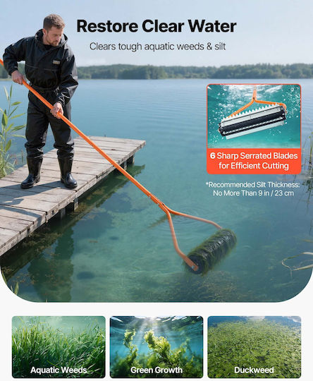 Vevor Lake Weed Roller Ανοξείδωτο Εργαλείο 4,3 Μ Απομάκρυνση Ζιζανίων Ριζών Λάσπης Λίμνες Λιμνούλες 6 Προσυναρμολογημένες Λεπίδες 4 Λαβές Αλουμινίου Hbccgtjcxbxgyznxt002v0
